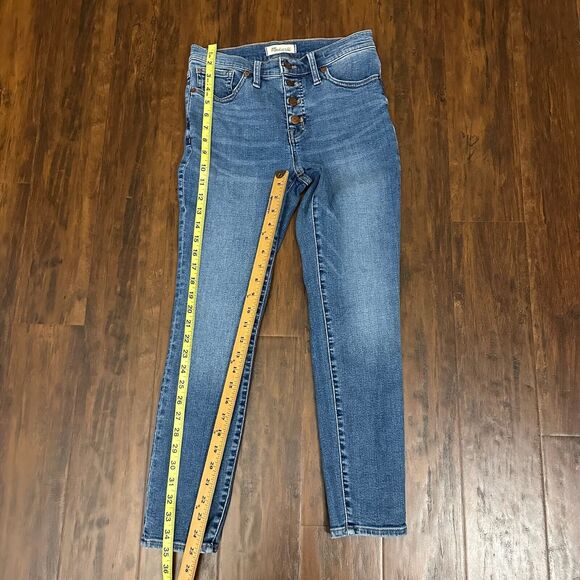 MADEWELL 9” Mid Rise Skinny Crop Jeans Button Front Tencel Stretch in Blue - Picture 13 of 14